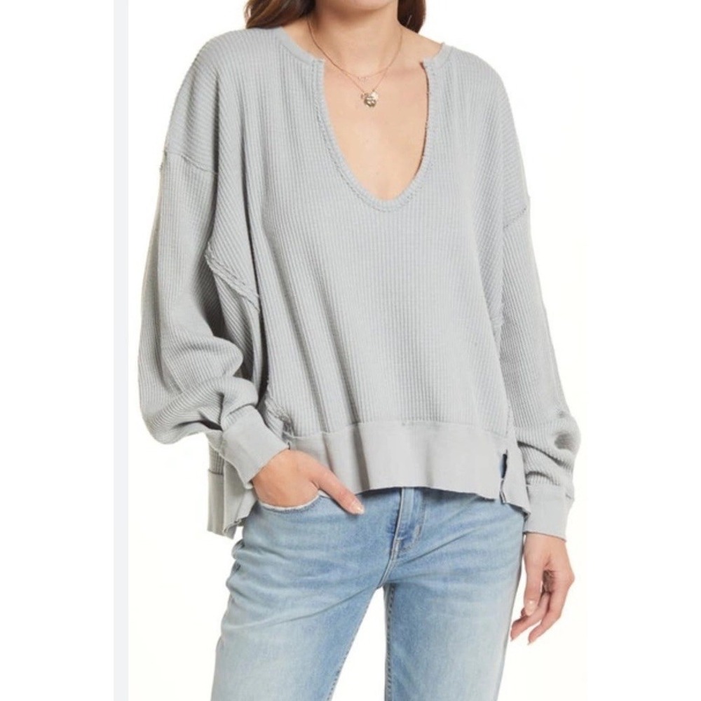 WE THE FREE People Gray Buttercup Oversized Thermal Top M Boho Boxy